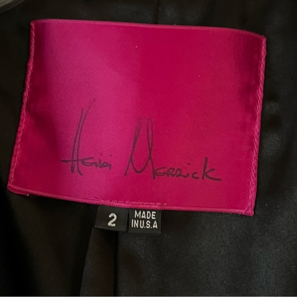 Heidi Merrick Blazer Notched Leather Lapel Elbow Patched Single Button Front 2 - Picture 8 of 10